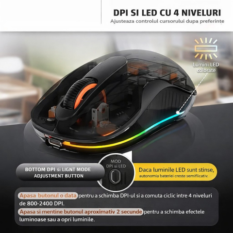 Mouse wireless, dual Bluetooth si 2.4 GHz, reincarcabil, negru [1]