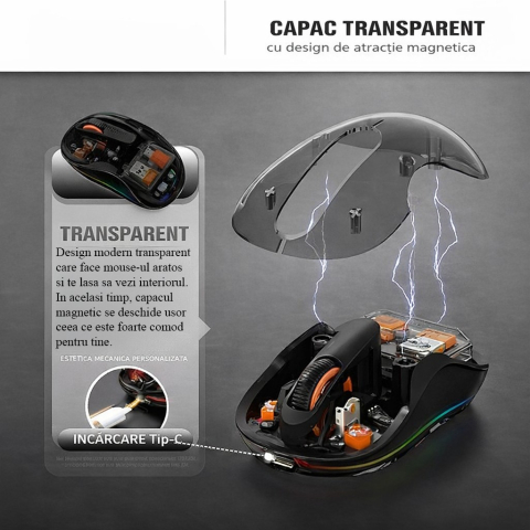 Mouse wireless, dual Bluetooth si 2.4 GHz, reincarcabil, negru [3]