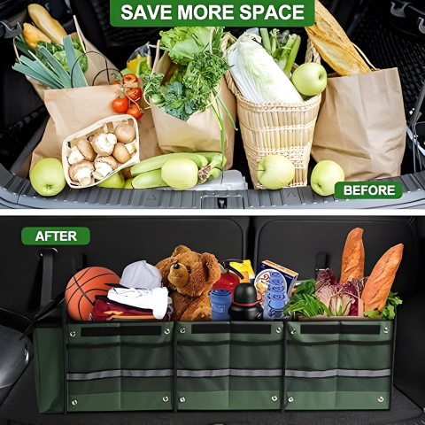 Organizator auto pliabil, model cu geanta termoizolanta detasabila, 3 compartimente, panza verde [3]