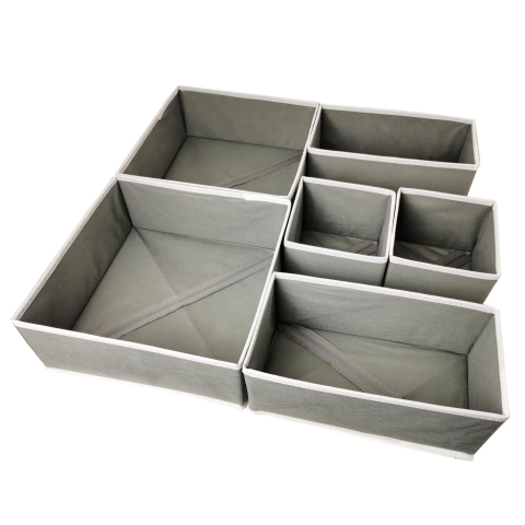 Produse utile sub 50 RON - Organizator pentru sertar, set 6 piese, pliabil si stivuibil, din tesatura ecologica