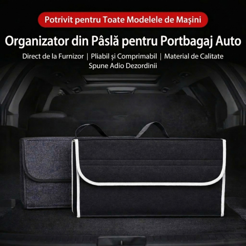 Organizator portbagaj auto pliabil, cutie depozitare multifunctionala, material textil non woven, negru [3]