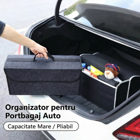 Organizator portbagaj auto pliabil, cutie depozitare multifunctionala, material textil non woven, negru [5]