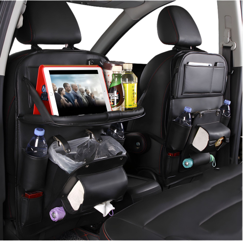 Organizator spate scaun auto, masa pliabila, piele ecologica impermeabila, suport tableta, 40x63 cm [1]