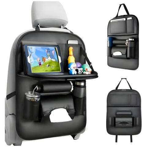 Accesorii Auto - Organizator spate scaun auto, masa pliabila, piele ecologica impermeabila, suport tableta, 40x63 cm
