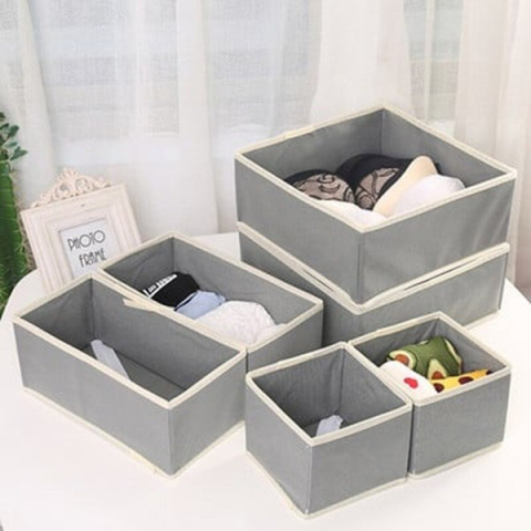 Pachet 1+1 Organizator pentru Sertar, set 6 piese, pliabil, din tesatura gri/alb [1]