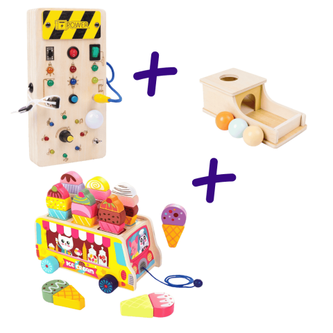 Jucarii Montessori - Pachet jucarii educative Montessori, set 3 piese, lemn, multicolor