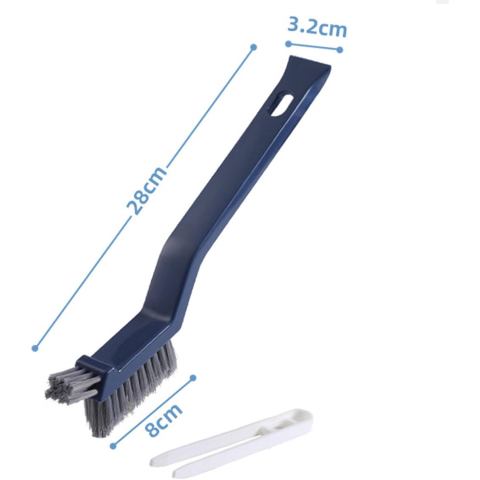 Perie 3in1 pentru curatat podele si rosturi, cu cleste pentru scame, maner 28 cm, peri din PP si otel, albastru [3]