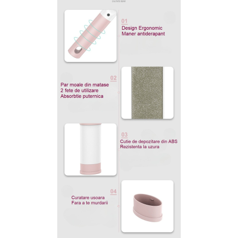 Perie electrostatica pentru curatarea parului si scamelor, 2 fete, autocuratare, 31 x 8.5 cm, roz [5]