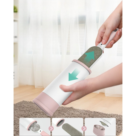 Perie electrostatica pentru curatarea parului si scamelor, 2 fete, autocuratare, 31 x 8.5 cm, roz [3]