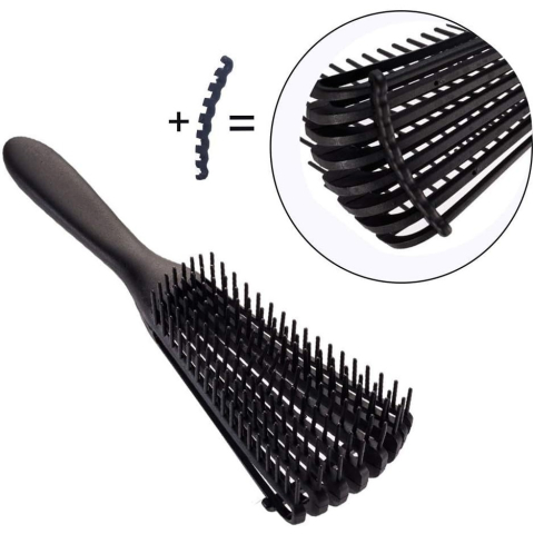Perie flexibila pentru descurcat par cret, 8 brate mobile, din TPE, negru [3]
