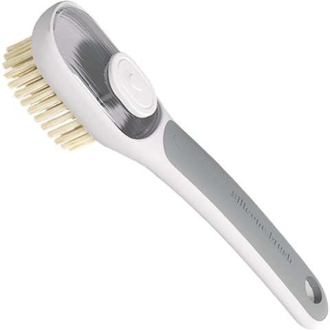 Curatenie Casa - Perie multifunctionala 2 in 1, cu recipient lichid, maner lung ergonomic, gri