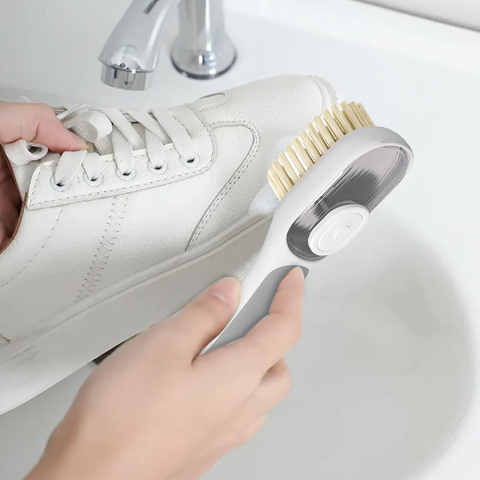 Perie multifunctionala 2 in 1, cu recipient lichid, maner lung ergonomic, gri [5]