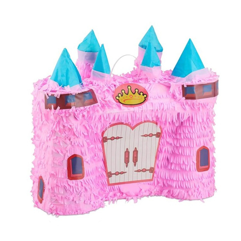 Copii & Jucarii - Pinata castel printesa, model petrecere copii, hartie creponata si carton, 40x37x15 cm