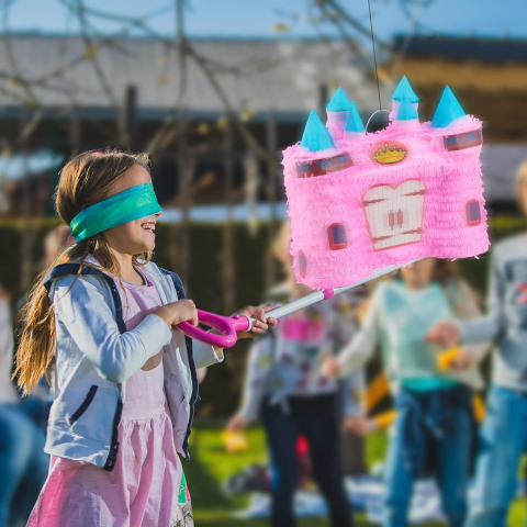 Pinata castel printesa, model petrecere copii, hartie creponata si carton, 40x37x15 cm [4]