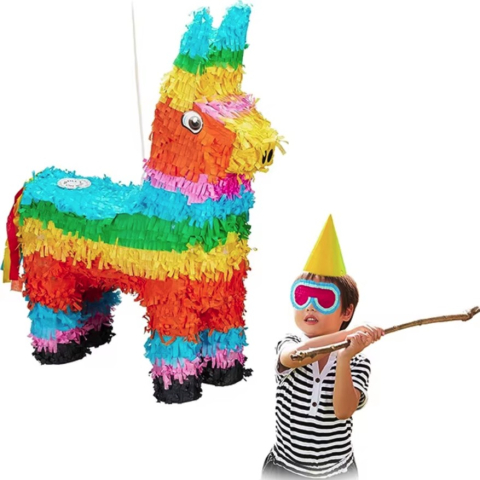 Pinata magarus pentru petrecere, model colorat, carton si hartie creponata, 50 x 35 x 10 cm [3]