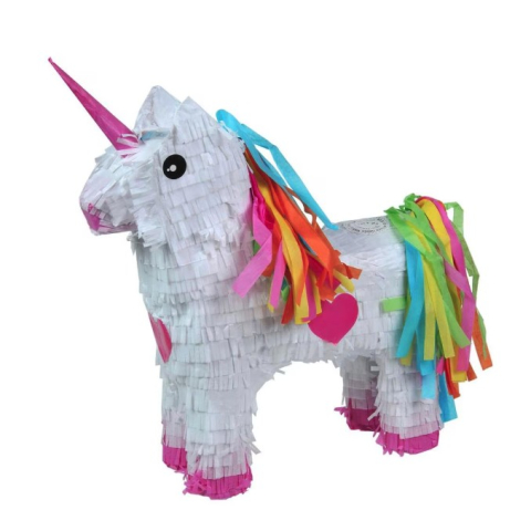 Copii & Jucarii - Pinata Unicorn pentru petrecere, model cu agatatoare, carton si hartie creponata, 50x35x10 cm
