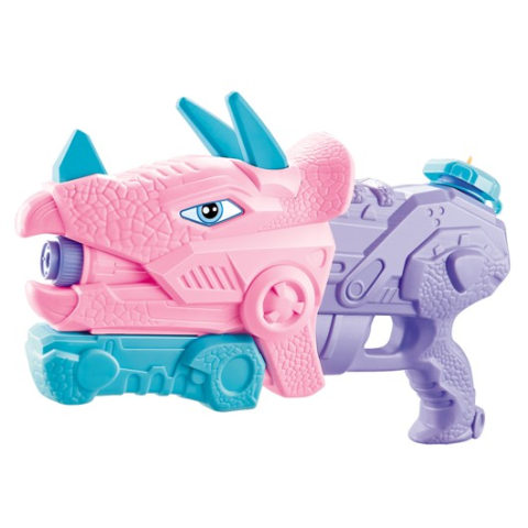Jocuri de Indemanare - Pistol cu apa pentru copii, model Triceratops, rezervor 640 ml, 3 duze, roz