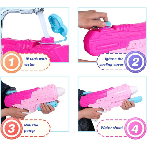 Pistol cu apa pentru copii, rezervor mare, design pompa presiune, plastic roz [3]