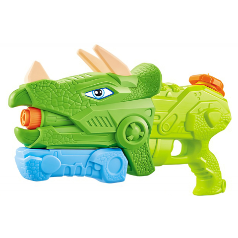 Jocuri de Indemanare - Pistol cu apa pentru copii, Triceratops, 3 duze, rezervor 1330 ml, verde