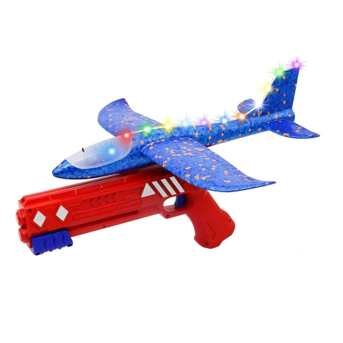 Copii & Jucarii - Pistol cu lansator de avion, jucarie interactiva, lansare pana la 10 m, plastic si spuma PPE