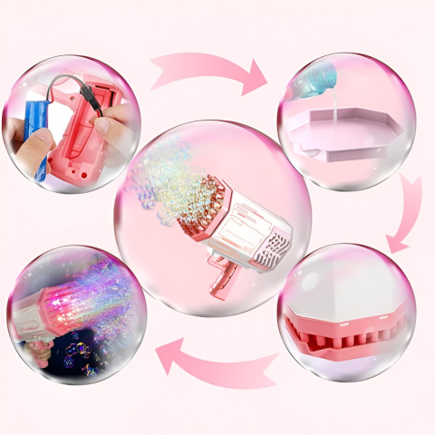 pistol baloane sapun 69 gauri lumini colorate roz [6]