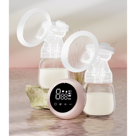 pompa san electrica 2 in 1 cu 2 biberoane roz transparent [9]