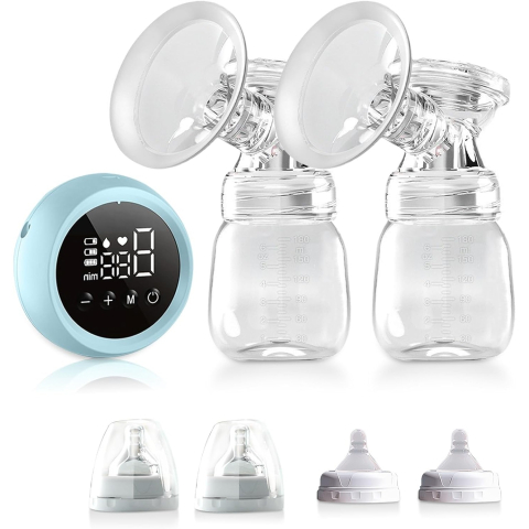 pompa de san electrica 2 in 1 cu 2 biberoane 180 ml albastru [2]