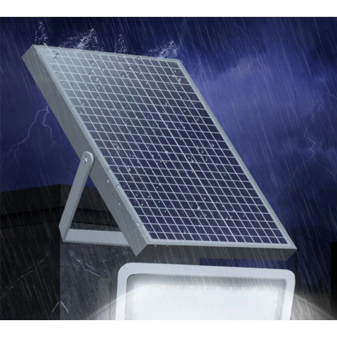 Proiector LED cu panou solar, 216 LED-uri, 100W, senzor lumina, IP67, negru [1]
