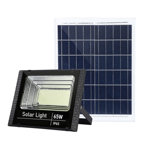 Iluminat Exterior - Proiector LED SMD 65W cu incarcare solara, panou solar, telecomanda, suport prindere, negru