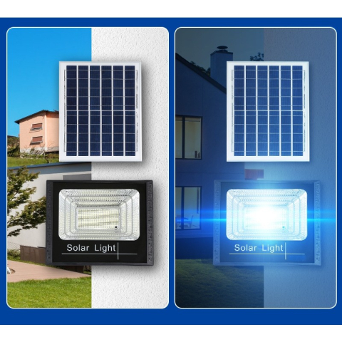 Proiector LED SMD 65W cu incarcare solara, panou solar, telecomanda, suport prindere, negru [2]