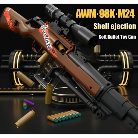 pusca de jucarie 98k cu luneta si proiectile spuma maro [3]