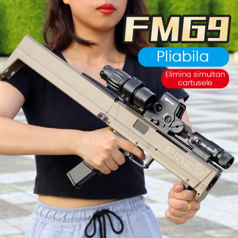 Pusca mitraliera de jucarie pliabila, model FMG9, cu ejectare cartuse, maro deschis [6]