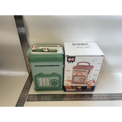 Pusculita pentru copii, tip ATM, cu parola si amprenta, din plastic, 20x13.5x11.5 cm, verde [4]