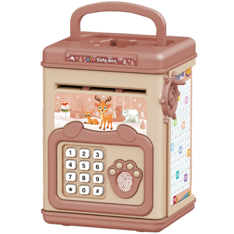 Jocuri Educative - pusculita copii tip ATM roz cu parola si amprenta