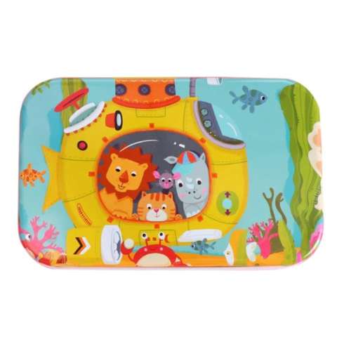 Puzzle din lemn, 60 piese, model submarin, cutie metalica, multicolor [5]