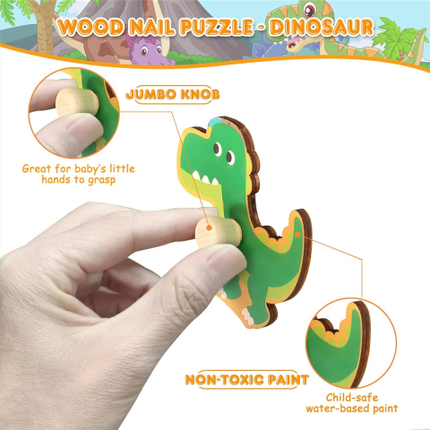 Puzzle Montessori din lemn pentru copii, model Dinozauri, 8 piese, multicolor [4]