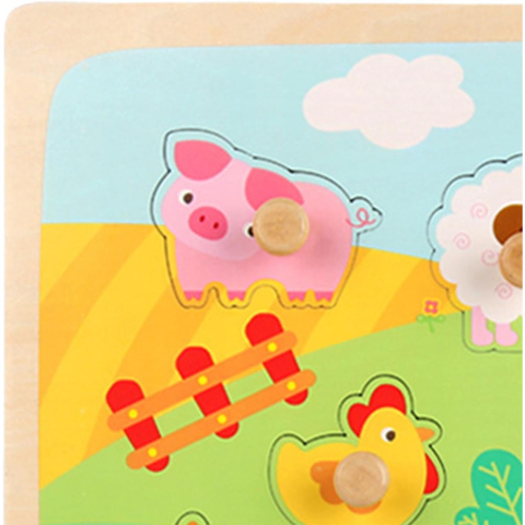 Puzzle Montessori din lemn pentru copii, model Ferma, 9 piese, multicolor [3]