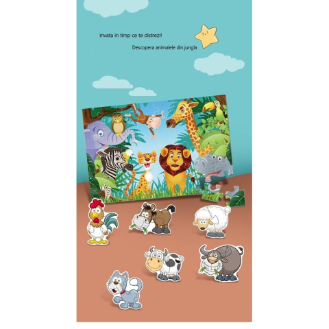 Puzzle pentru copii, jungla cu animale, 48 de piese, set dublu [5]