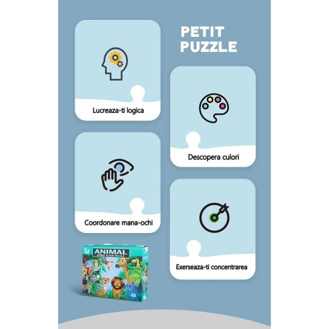 Jocuri Educative - Puzzle pentru copii, jungla cu animale, 48 de piese, set dublu