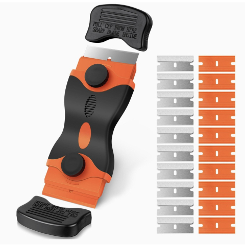 Produse utile sub 50 RON - Racleta multifunctionala pentru curatare, cu maner ergonomic, set cu lame interschimbabile, portocaliu