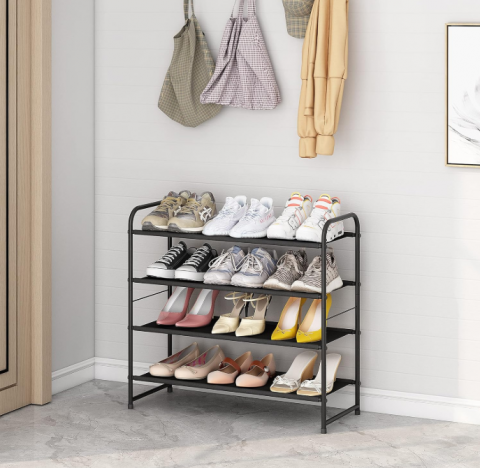 Organizarea casei - Raft Pantofi cu 4 Polite din Aluminiu – Negru Mat, Deschis