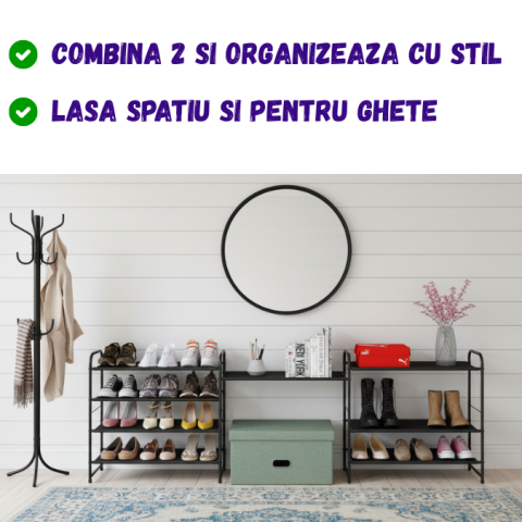 Raft Pantofi cu 4 Polite din Aluminiu – Negru Mat, Deschis [2]
