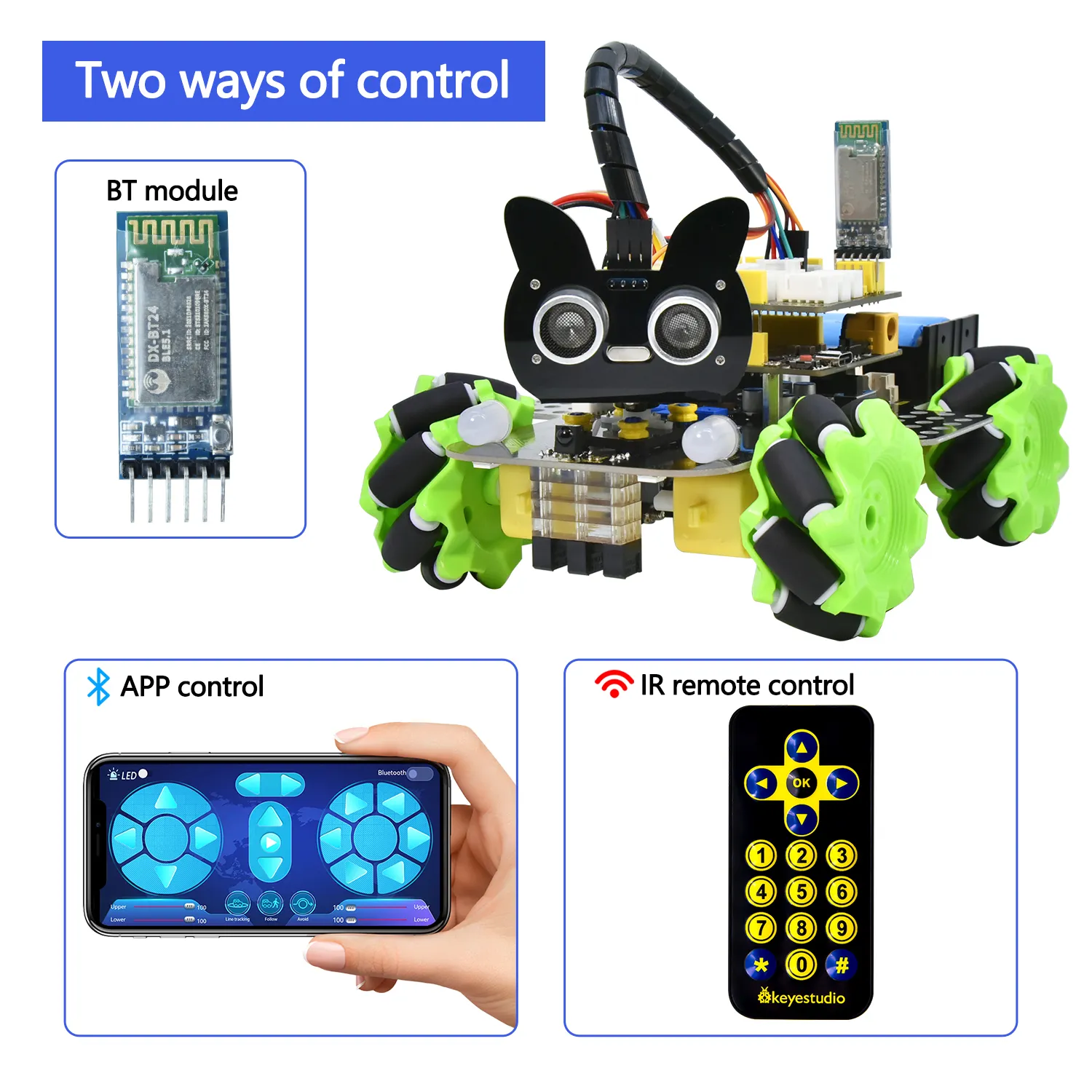 Robot 4WD Mecanum Arduino Keyestudio KS0560, 12 Proiecte, Bluetooth, IR, Ultrasonic, Line Tracking [2]