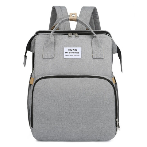 Rucsac multifunctional pentru mamici, cu patut pliabil, baza de schimbat, buzunar termic, 42x32x22 cm, gri [4]