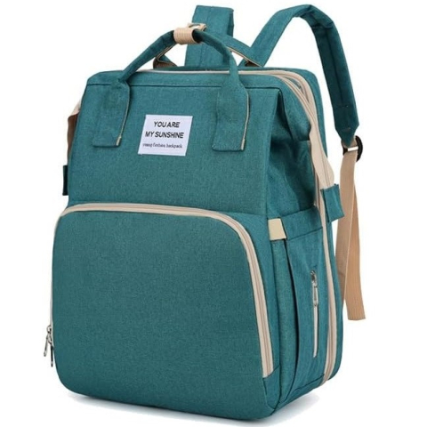 Rucsac multifunctional pentru mamici, cu patut pliabil, baza de schimbat, buzunar termic, 42x32x22 cm, verde [3]