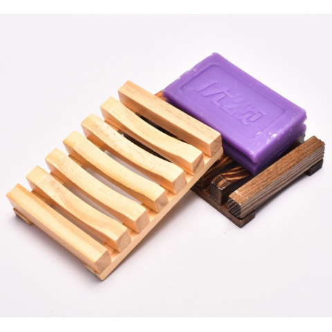 Savoniera din lemn de bambus, cu scurgere apa, natur, 11.5 x 8 cm [5]