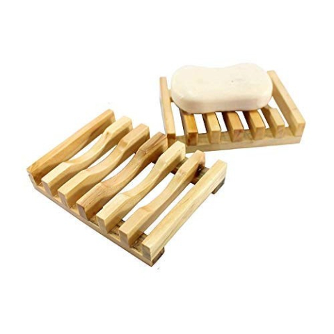 Savoniera din lemn de bambus, cu scurgere apa, natur, 11.5 x 8 cm [4]