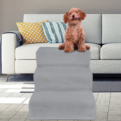 Scara pentru animale de companie, 3 trepte detasabile, material PP si plus, gri [4]