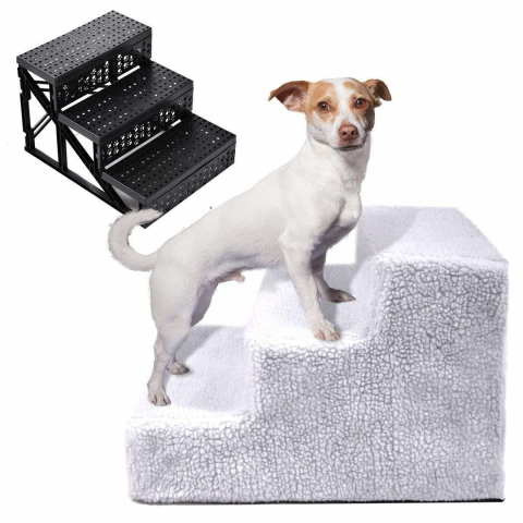 Scara pentru animale de companie, 3 trepte detasabile, material PP si plus, gri [3]