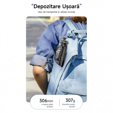 Selfie stick si trepied extensibil, model F16, telecomanda Bluetooth reincarcabila, negru [2]
